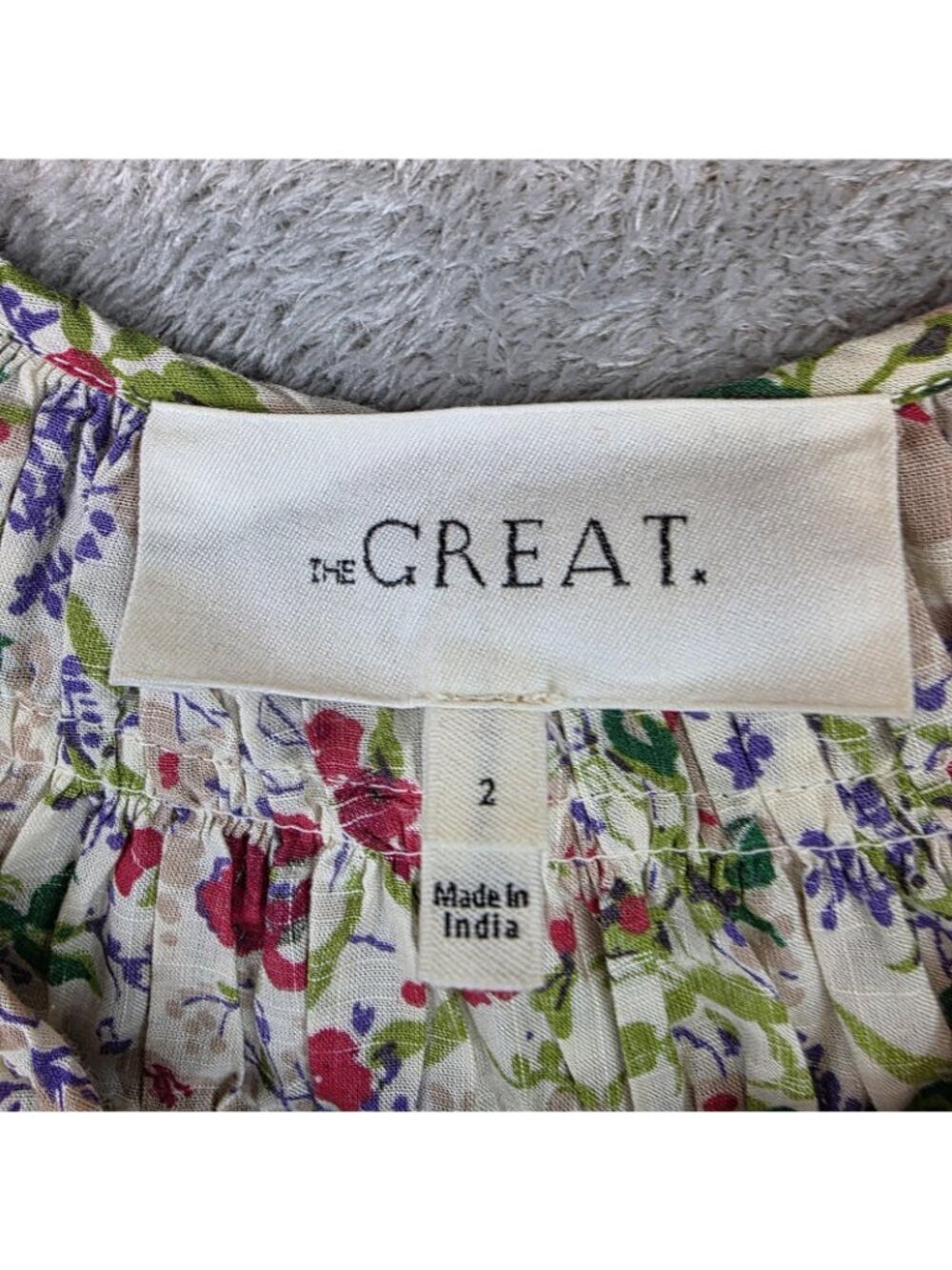 THE GREAT. Blouse Womens 2 Multicolor Floral Henley Puff Sleeve Boho Top - Picture 3 of 10